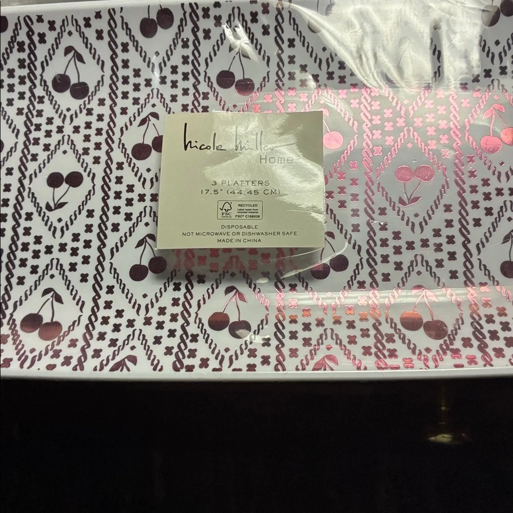 NWT Nicole Miller Home 3pc. Set of Long Cherry Platters